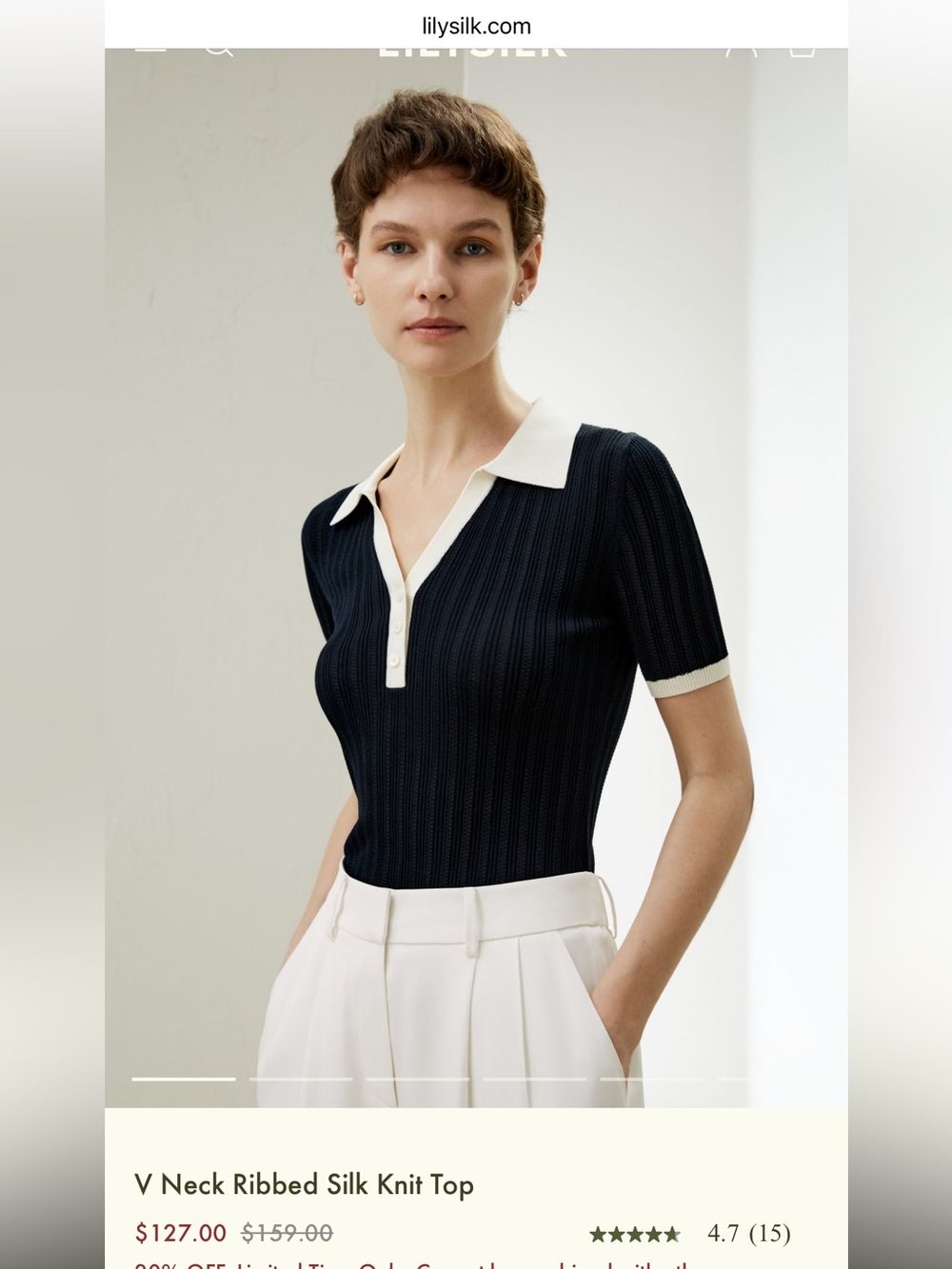 V-Neck Ribbed Knit Polo Top